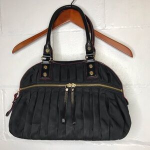 MZ Wallace Pleated Bea Black Bedford Nylon Satchel Tote Bag Purse